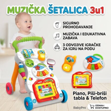 Muzička šetalica 3u1 sa igračkama