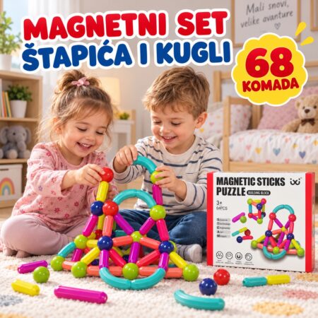 Magnetni set štapića i kugli 68 kom