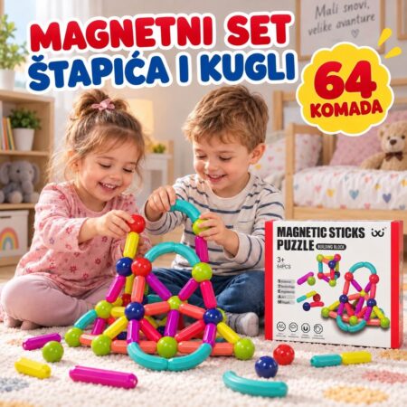 Magnetni set štapića i kugli 68 kom