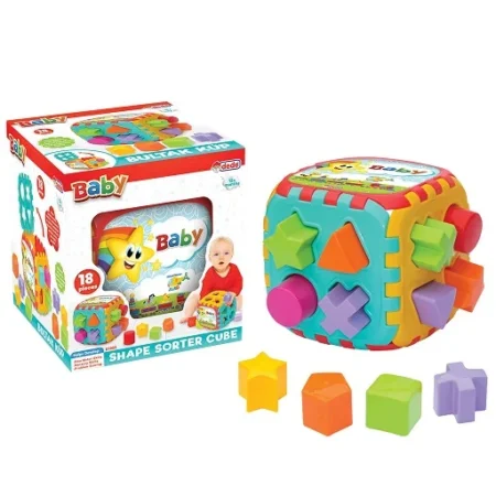 Dede Baby Shape Sorter Cube didakticka kocka sa 12 raznobojnih oblika za umetanje za bebe