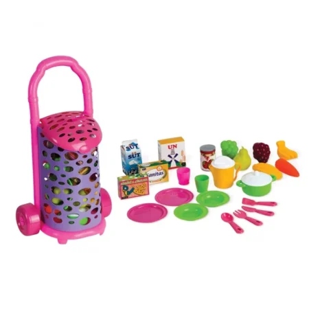 Roze market kolica 56 cm sa setom voca povrca sudova i realisticnih maketa namirnica