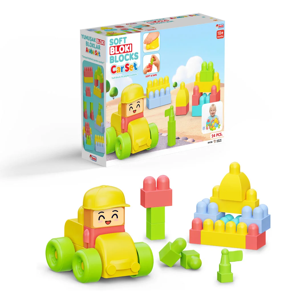 Dede Soft Bloki Blocks Car Set 24 mekane kocke za pravljenje autica i konstrukcija 18+ meseci