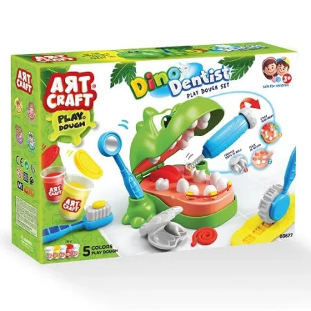 Art Craft Dino Dentist Play Dough Set — dinosaurus zubar sa 5 boja testa 036770 (3+)