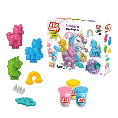 Art Craft Unicorn Play Dough Set — 3 boje testa i 3D kalupi jednoroga 039993 (3+)